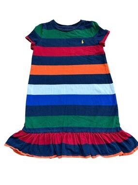 Ralph Lauren Navy, Royal Blue, Green Striped Girls Polo Dress Size 6X/6 Extra